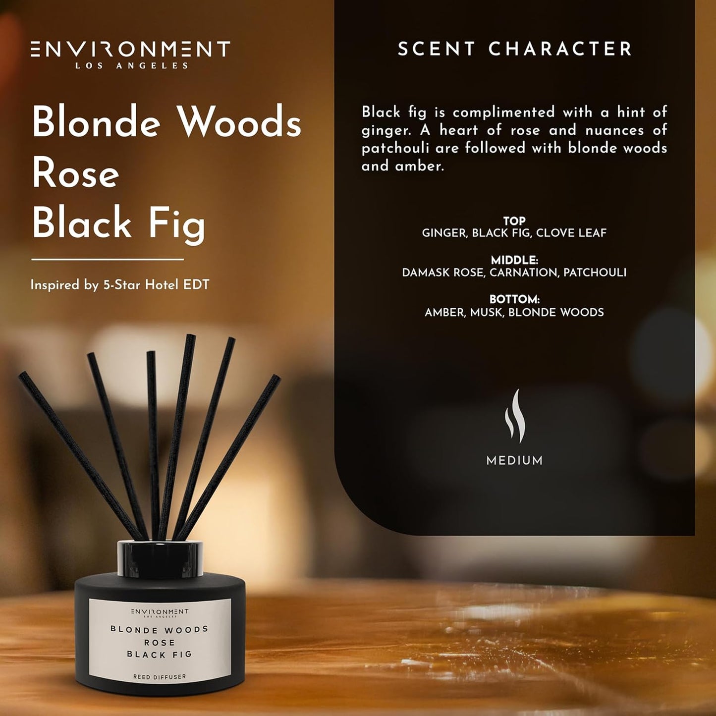 Environment Inspired by 5-Star Hotels EDT Reed Diffuser, 200ml Luxury Scented Reed Diffuser Aromatherapy (Blonde Woods | Rose | Black Fig) Reed Diffusers for Home, Diffusing Oil, Home Fragrance