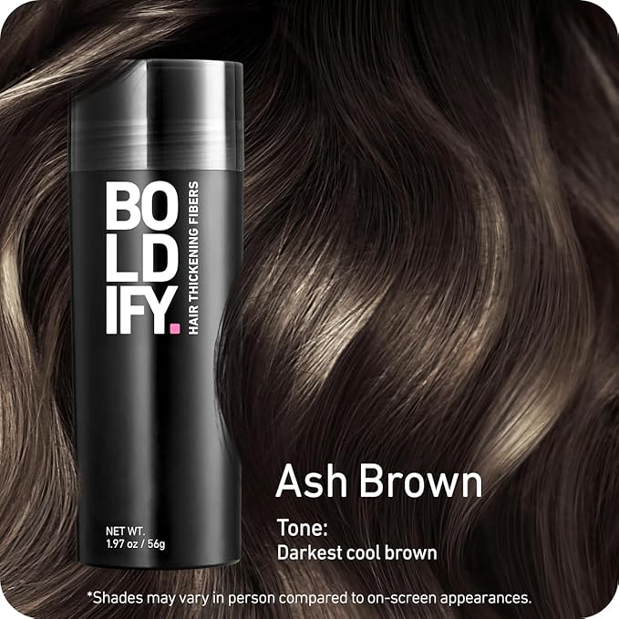 BOLDIFY Hair Fibers (56g) - Fill In Thinning and Fine Hair for an Instantly Fuller, Thicker Look - 14 Shades for Women & Men - Ash Brown