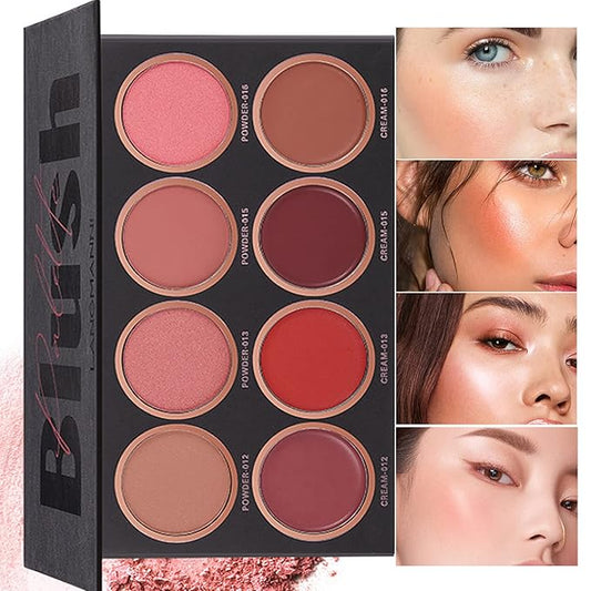 8 Colors Blush Palette, Matte Light Luxury Blush Powder Bright Shimmer Face Blush, Contour and Highlight Blush Palette, Professional Facial Beauty Cosmetic Makeup Blush