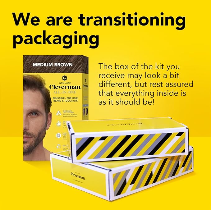 CLEVERMAN Jet Black Hair & Beard Dye for Men, All-in-One Reusable Kit - Permanent, Ammonia-Free, Professional-Quality and Natural-Looking Gray Coverage for Hair, Beard & Mustache