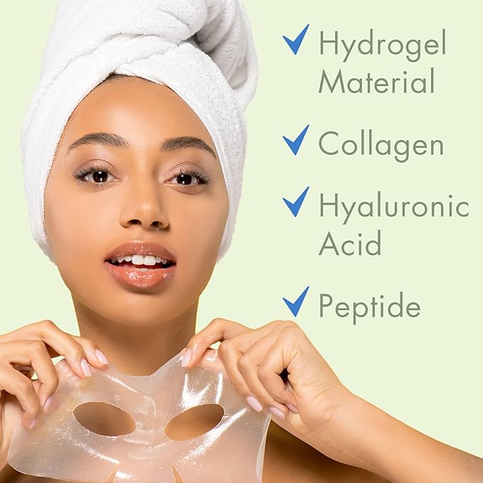 Ebanel 5 Pack Hydrogel Collagen Face Mask with Hyaluronic Acid, Vitamin C, Peptide, Aloe, Instant Brightening Hydrating Face Masks Skincare Korean Sheet Mask, Skin Firming, Lifting Anti Aging Masks