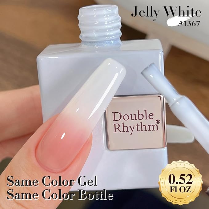 Double Rhythm Translucent Gel Polish Sheer Neutral Natural Light Milky Same Color Same Bottle 15ML Jelly Nail Polish Nail Art DIY at Home (Milky White-A1367)