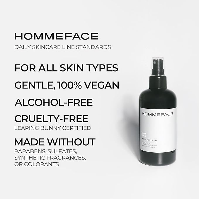 HOMMEFACE Men’s Herbal Spray Face Toner, 8.45 fl. oz. - Alcohol-Free, Hydrating and Balancing Facial Mist with Witch Hazel, CICA Extract, Anti Aging, Aftershaving, for All Skin Types