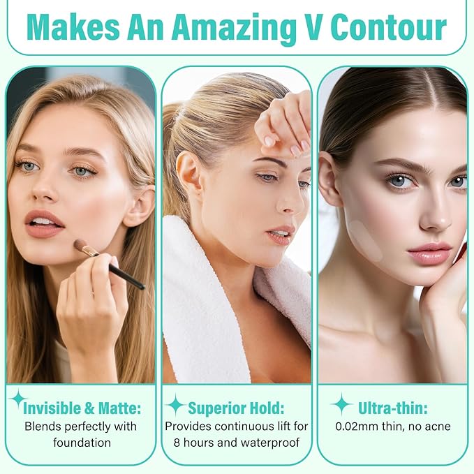 Face Lift Tape Invisible, Facelift Tape for Face, Neck Strips Lift Turkey Neck, Skin Lifting Tapes V Edge Patches for Wrinkle, Jowl, Eye, Double Chin, Loose Sagging Skin (1 Count (Pack of 200))