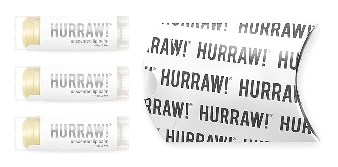 Hurraw! Unscented Lip Balm, 3 Pack: Organic, Certified Vegan, Cruelty and Gluten Free. Non-GMO, 100% Natural Ingredients. Bee, Shea, Soy and Palm Free. Made in USA
