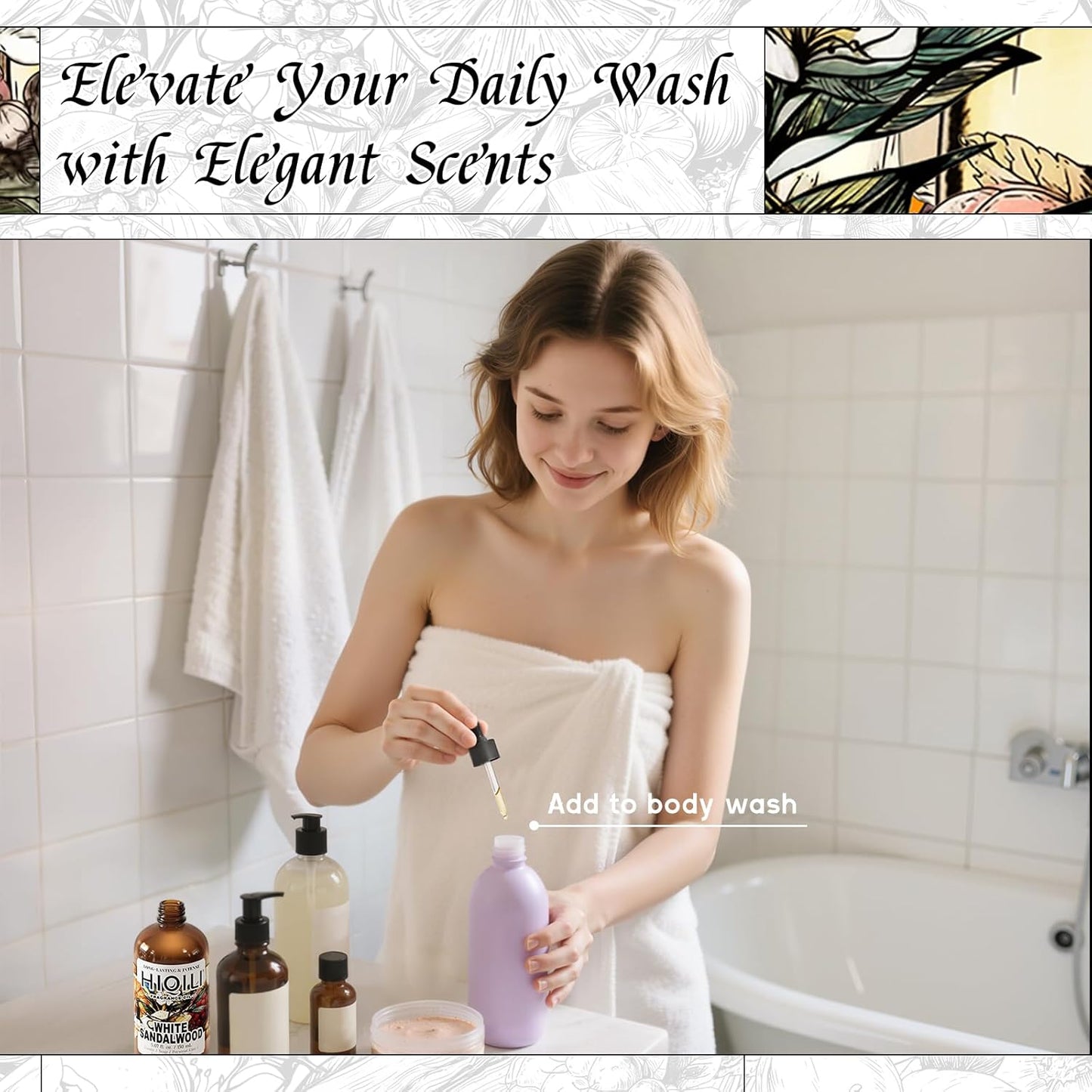 HIQILI White Sandalwood Fragrance Oil for Making Candle, Scented Home Decor, Room Spray, Skin & Body, Essential Oil Diffuser - 5.07 Fl Oz