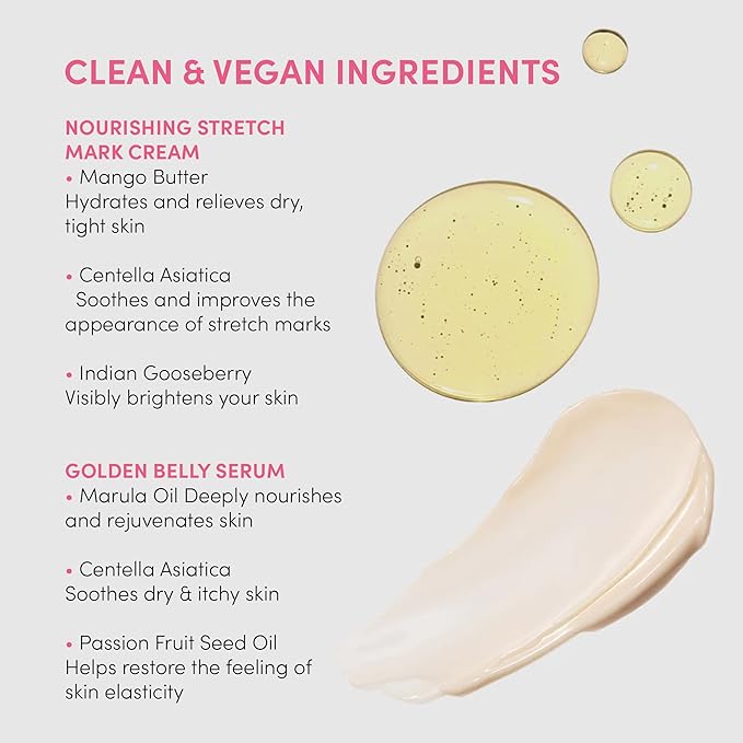 Evereden Mama Must-Have DUO - Golden Belly Stretch Mark Oil 30ml & Nourishing Stretch Mark Cream 50ml - Derma-Developed Clean & Vegan Maternity Skin Care for Stretch Mark Reduction & Skin Hydration