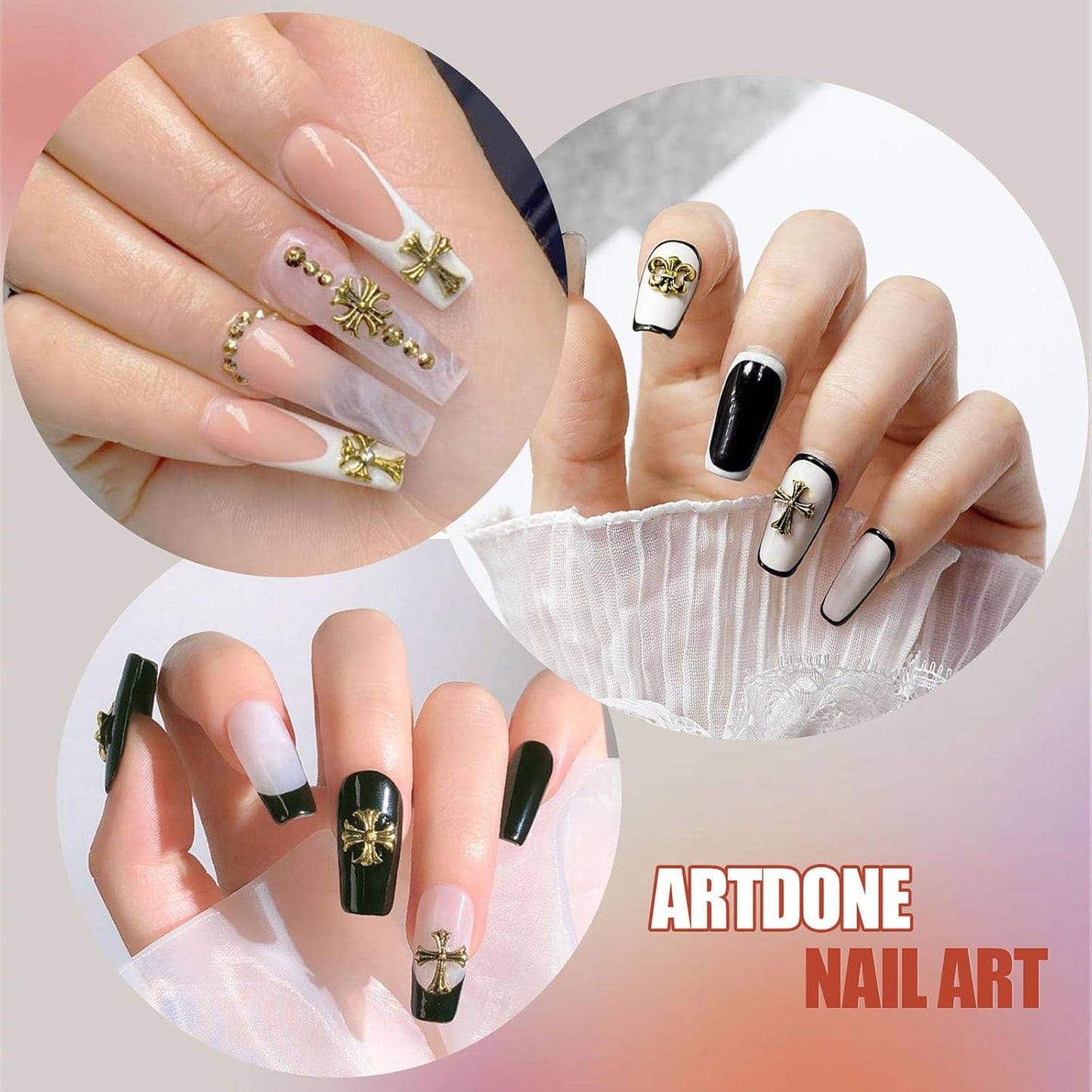 Artdone Nail Art Studs Kit, 3D Gold Cross Nail Charms and Star Gems Bulk Nail Jewels Shiny Crosses for DIY Professional Manicures Decoration