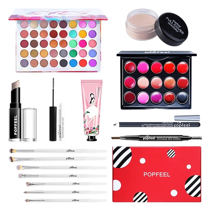 All-in-One Makeup Gift Set Carry All Makeup Kit Women Full Kit With Makeup Bag Lipgloss Lipstick Concealer Blush Foundation Face Powder Eyeshadow Palette Cosmetic Palette #3