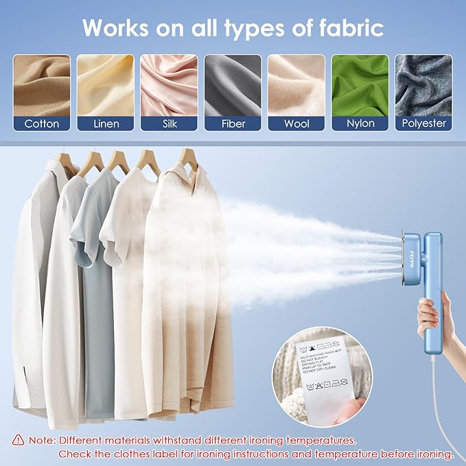 FEPPO Travel Steamer for Clothes, 110-240V Dual Voltage Portable Mini Steamer & Iron 2in1, 1100W Powerful Garment Steamer, Fast Heat Up, Travel Size, HD Display, for Home & Global & Europe Travel