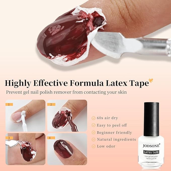 JODSONE Gel Nail Polish Remover Kit - Set with 15ml Gel Nail Polish Remover, Cuticle Oil and Latex Tape, and Complete Remover Manicure Tool Set, No Soaking