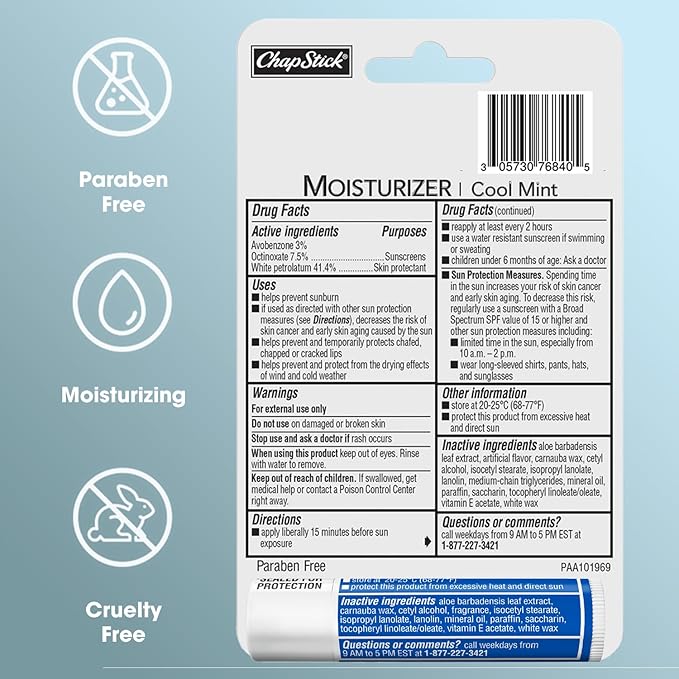 ChapStick Lip Balm Moisturizer 2-in-1 Lipcare SPF 15 Bundle – Cool Mint 3-Pack + Original 2-Pack, 0.15 Oz Ea (5 Piece Set)