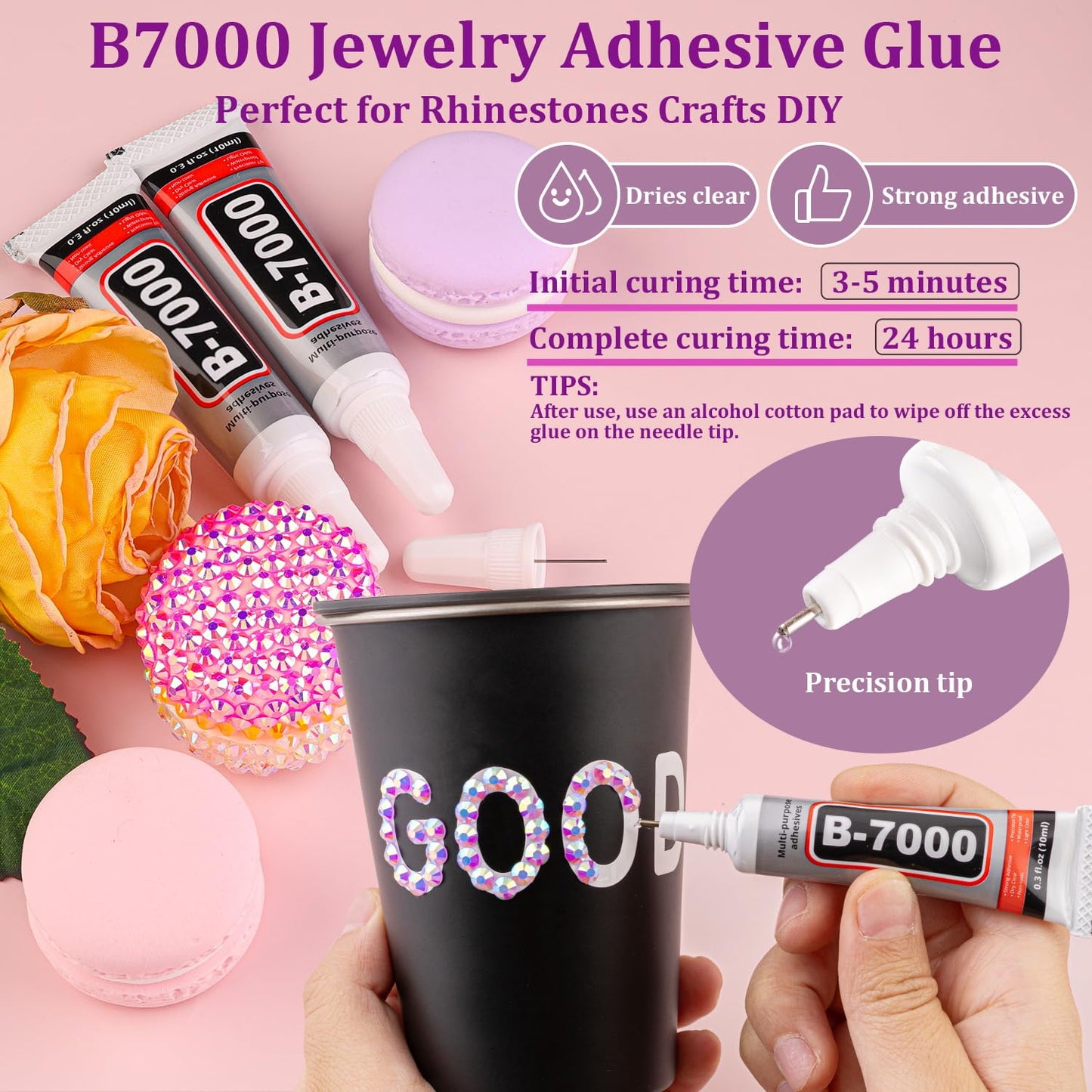 25000Pcs Resin Jelly Rhinestones with Tweezers for Crafting, Lavender Purple AB Flatback Gems, Bedazzling Crystal with 3Pcs 10ml B7000 Jewelry Glue for DIY Crafts Clothing Tumblers Shoes Nail Art