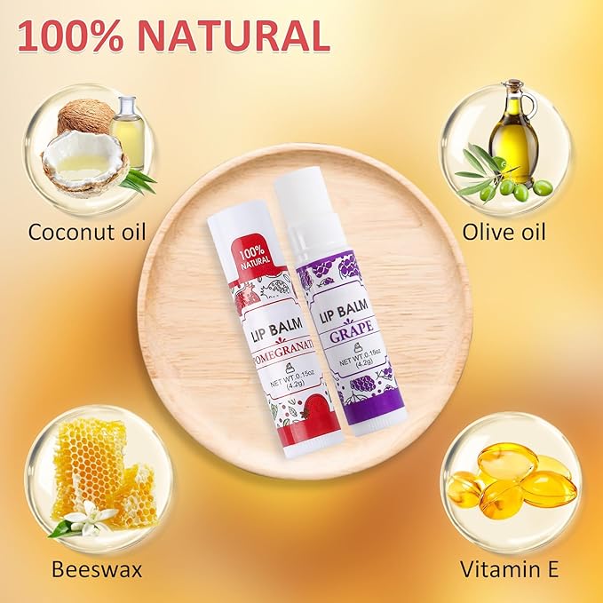 64 Pack Lip Balm, Natural Lip Balm Bulk with Vitamin E and Coconut Oil, Hydrating Lip Balm for Dry Lips, Bulk Lip Balm for Stocking Stuffers - 16 Flavors