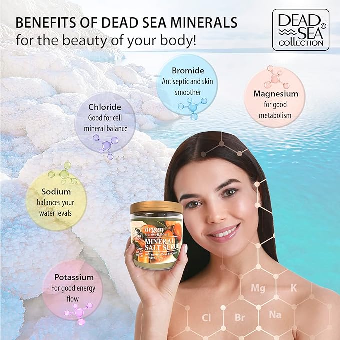 Dead Sea Collection Argan Salt Scrub – Exfoliating Body Scrub for Women – Moisturizing and Nourishing Skin – with Pure Oils and Dead Sea Minerals (23.28 Oz)