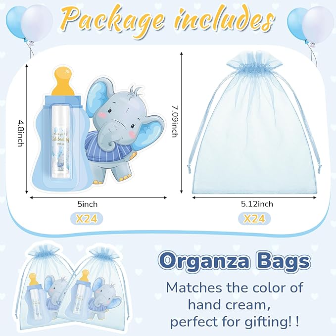 24 Set Baby Shower Lip Balm Bulk Baby Shower Party Favors Baby Shower Gifts for Guests Elephant Themed Decorations Natural Flavored Lip Moisturizer Lip Care Products for Girls Women Kids