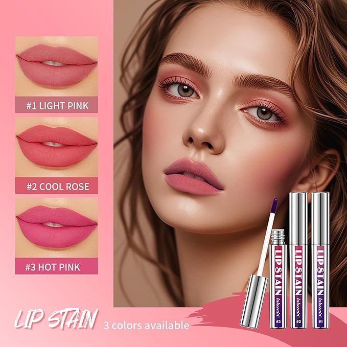 3 Colors Lip Stain Peel Off, Long Lasting Matte Lip Liner, Waterproof, Smudge-Proof, Transfer-proof, Highly Pigmented Color Lip Tint Makeup