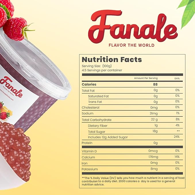 Fanale Raspberry Popping Boba Pearls, Vegan, Non GMO, Gluten Free, Fat Free, Perfect for Bubble Tea, Smoothies, Ice Cream, Desserts, and Beverages.