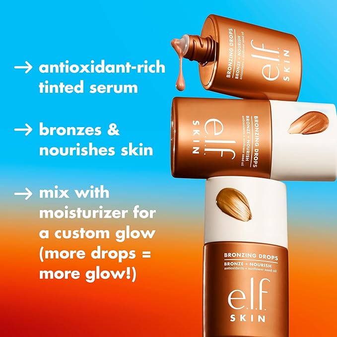 e.l.f. SKIN Bronzing Drops Mini, Liquid Bronzer For Face & Skin, Creates A Sun-Kissed Glow, Infused With Vitamin E, Vegan & Cruelty-Free, Pure Gold