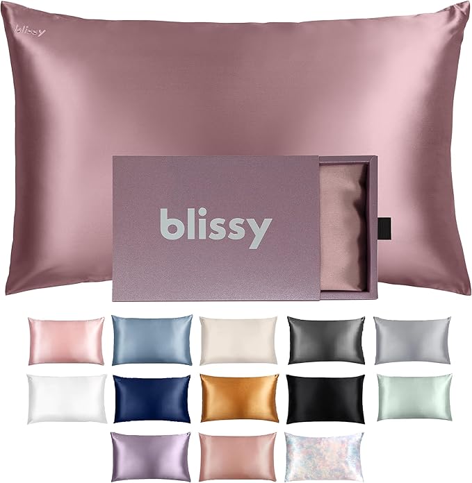 Blissy Silk Pillowcase - 100% Pure Mulberry Silk - 22 Momme 6A High-Grade Fibers - Silk Pillow Cover for Hair & Skin - Regular, Queen & King (Plum, Standard)