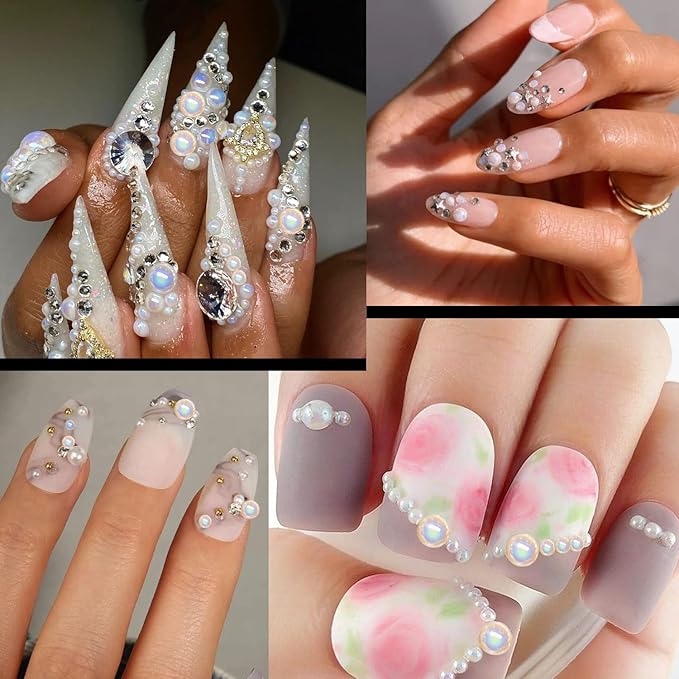 Flat Back Rhinestone+Half Round Pearl Kits Colorful Rhinestones+White AB+Beige AB Pearls With Picker Pencil And Tweezer For Home DIY And Professional Use