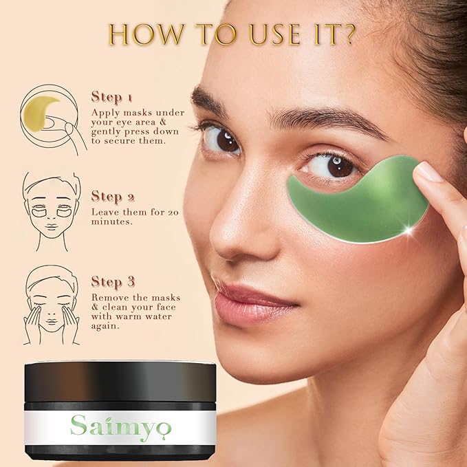 Green Seaweed Eye Mask– 60 Pcs - Gold Under Eye Mask Retinol & Collagen - Puffy Eyes and Dark Circles Treatments – Look Younger and Reduce Wrinkles and Fine Lines Undereye, Improve and Firm eye