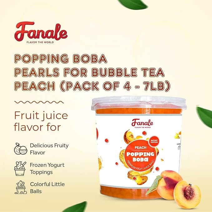 Fanale Peach Popping Boba Pearls, Vegan, Non GMO, Gluten Free, Fat Free, Perfect for Bubble Tea, Smoothies, Ice Cream, Desserts, and Beverages | FPB010