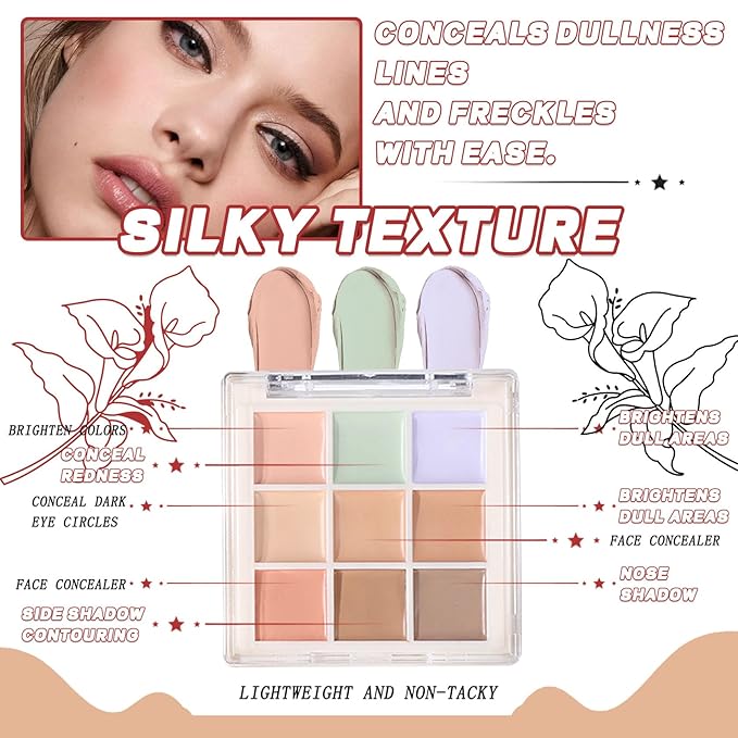 12 Colors Correcting Concealer Palette Kit with Brush,Cream Makeup Contour Palette for All Skin Type,Color Corrector Concealer Foundation Palette for Conceals Dark Circles & Blemish