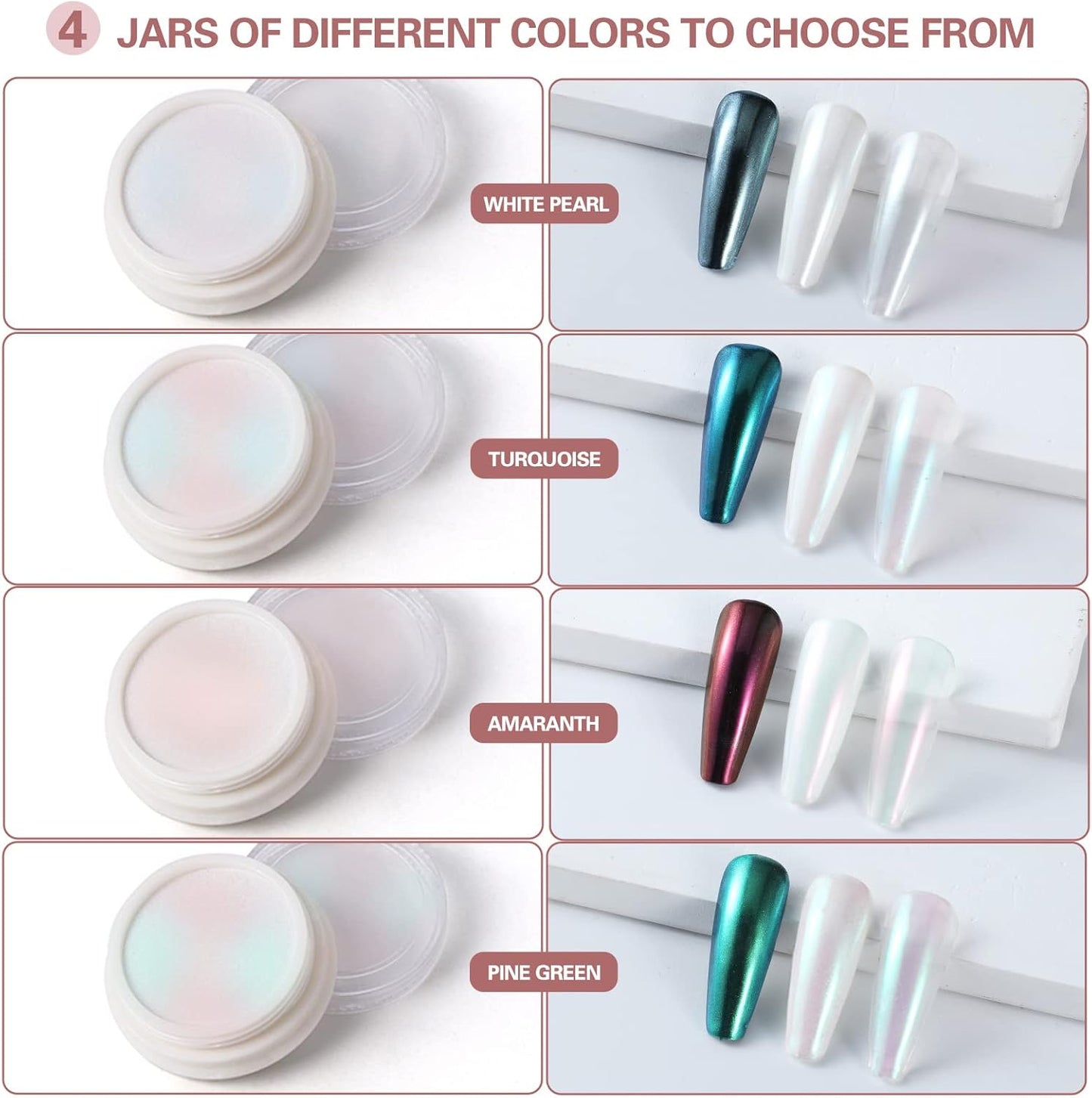 Artdone Chrome Nail Powder Metallic Mirror Glitter Effect Pigment Iridescent Aurora Mermaid Pearl Dust Kit for Gel Polish Nail Art Decoration, Resin Craft Arylic Powder