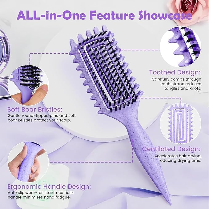 Curl Defining Brush, Curly Hair Brush Defining with Side Gear for Combing, Shaping, and Styling Curly Hair, Lightweight Candy Brush Suitable for All Wet or Dry Hair Types for Women and Men (Purple)