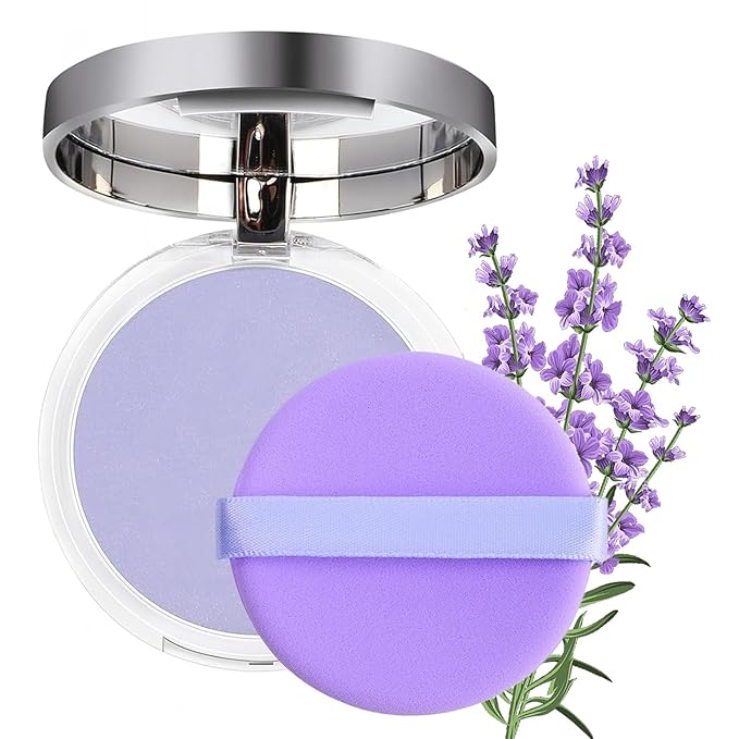 Chillab Lavender Matte Powder Oil Control Face Makeup Setting Powder, Chillab Polvo Compacto with Mini Powder Puff, for Silky Blurring Oil Control Long-Lasting Makeup
