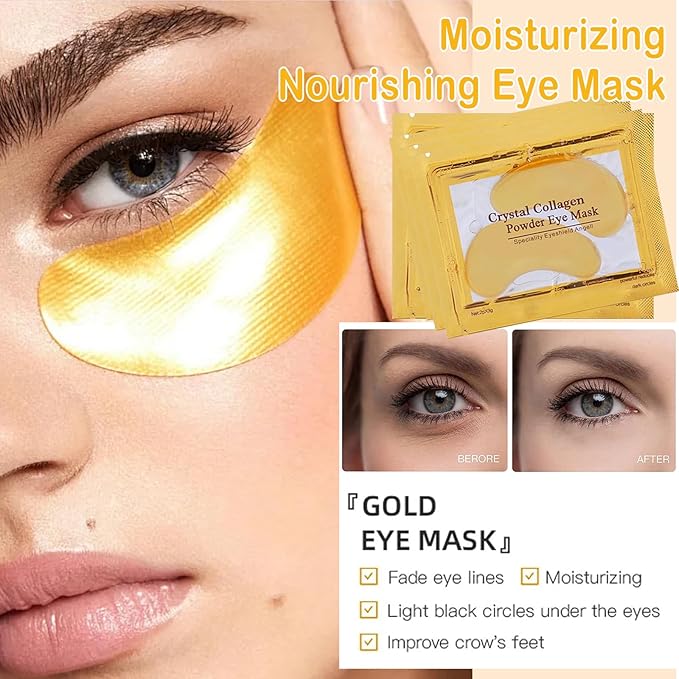 30 Pairs Collagen Lip Masks & Under Eye Mask, Gel Crystal Moisturizing Lip Mask, 24K Gold Under Eye Patches for Puffy Eyes, Dark Circle, Reducing Fine Lines, Effectively Nourishes Lip & Eye Skin Care