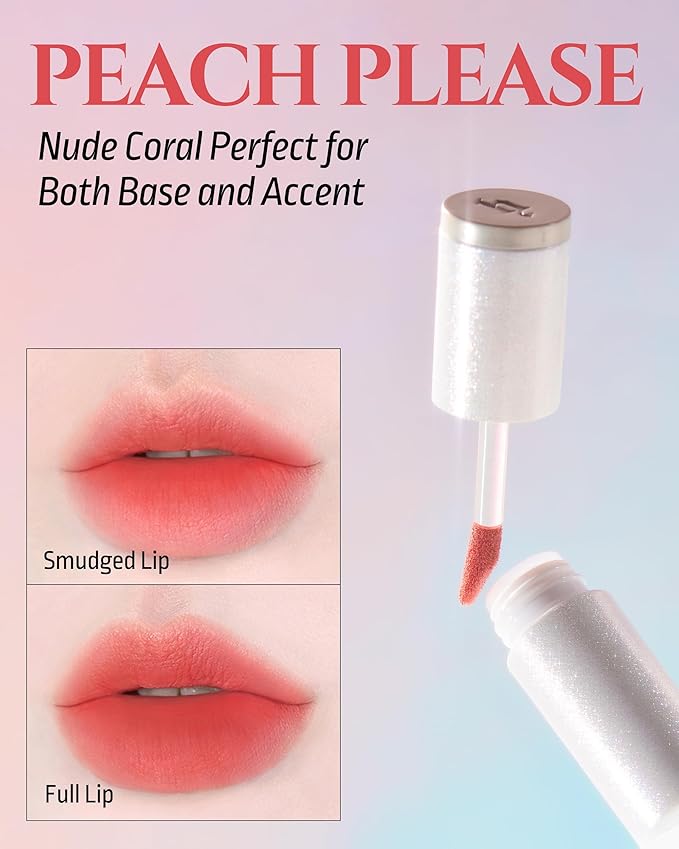 HEVVYMAKEUP Blurring Effect Lip Tint - Airy Velvet Matte Lips - Vegan, Longwear, Vibrant, Buildable Creamy Soft Texture - Korean Lip Makeup, Peach Please, 0.13 fl.oz.