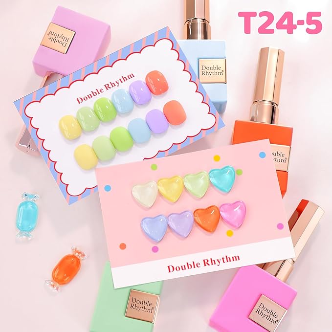 Double Rhythm 28Pcs 0.5Oz Gel Nail Polish Set Same Color Same Bottle Soak Off Gel Polish Kit Nail Art Manicure Salon DIY at Home for Women (Pastel Candy Collection-T24-5)