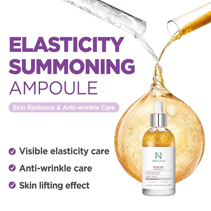 AMPLE:N Peptide Shot Ampoule - Anti-Aging Face Ampoule with Peptide Threads to Minimize Wrinkles and Improve Firmness - Peptide Serum to Lift Sagging Skin - Visibly Plump, 3.38 fl. oz.