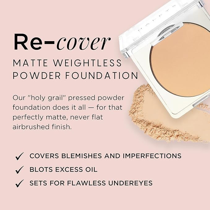 HALEYS Re-cover Pressed Powder Foundation Makeup (3.25) - Buildable Medium-to-Full Coverage, Oil Control & All-Day Comfortable Wear - Versatile Powder That Conceals Imperfections