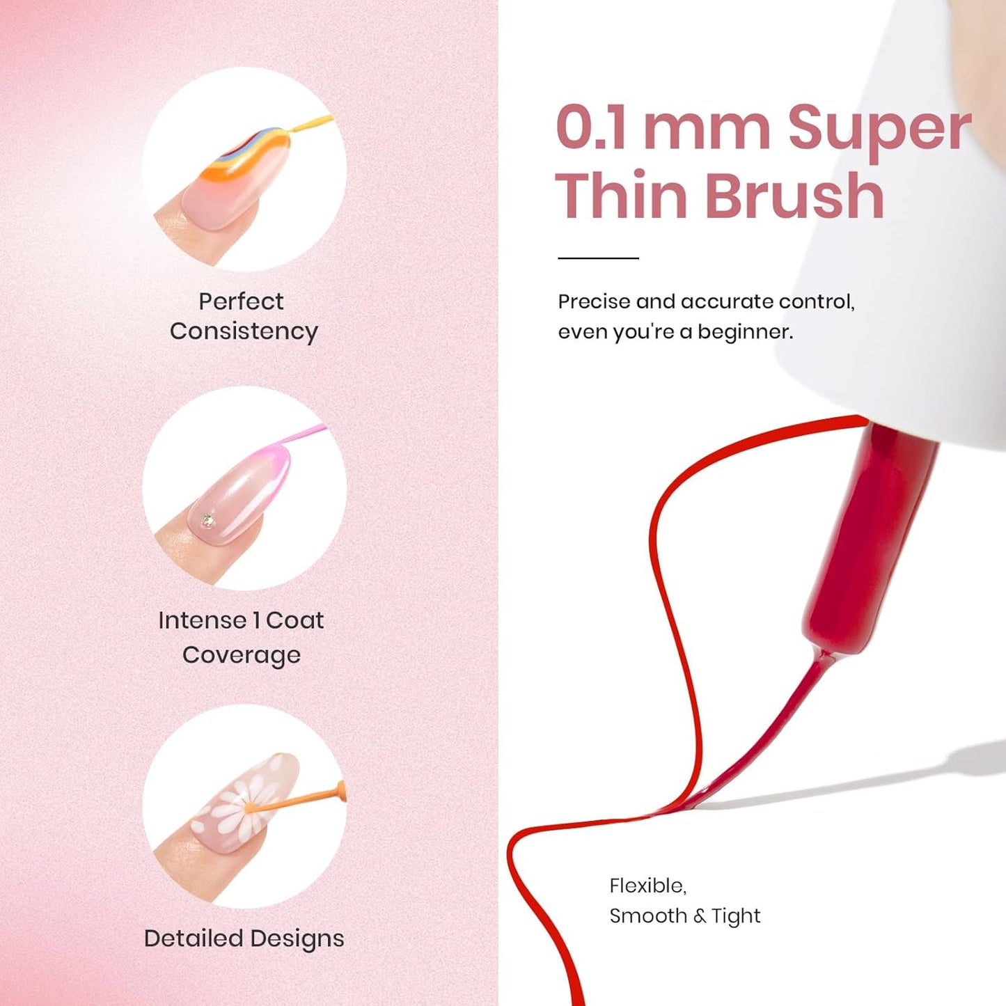 Beetles Gel Liner Nail Art Polish Set Pastel Gel Nail White Gold Red Glitter Neon French Tip Nails Polish Paint Swirl Built Thin Brush in Bottle Soak off Uv Lamp Nails Art Kit Gifts for Women