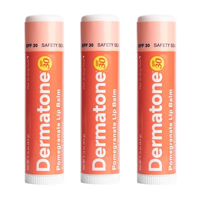 Dermatone Pomegranate Lip Balm | Moisturizing | Aloe and Vitamin E | Soothe & Replenish Chapped Lips | 3-pack (Pomegranate, 0.15oz sticks)