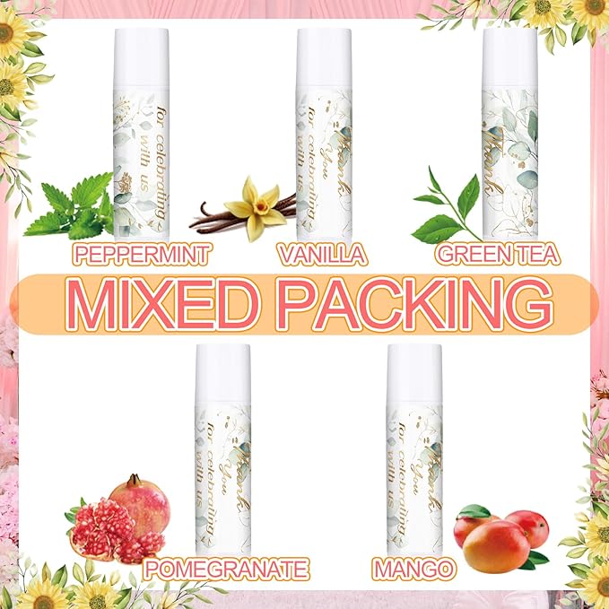 Dunzy 50 Pcs Thank You Gift Lip Balm Bulk Baby Shower Party Favors Bridal Shower Favor Lip Care with Assorted Fruit Flavors Thank You Lipstick for Guest Basket Gift Stuffer (Eucalyptus)