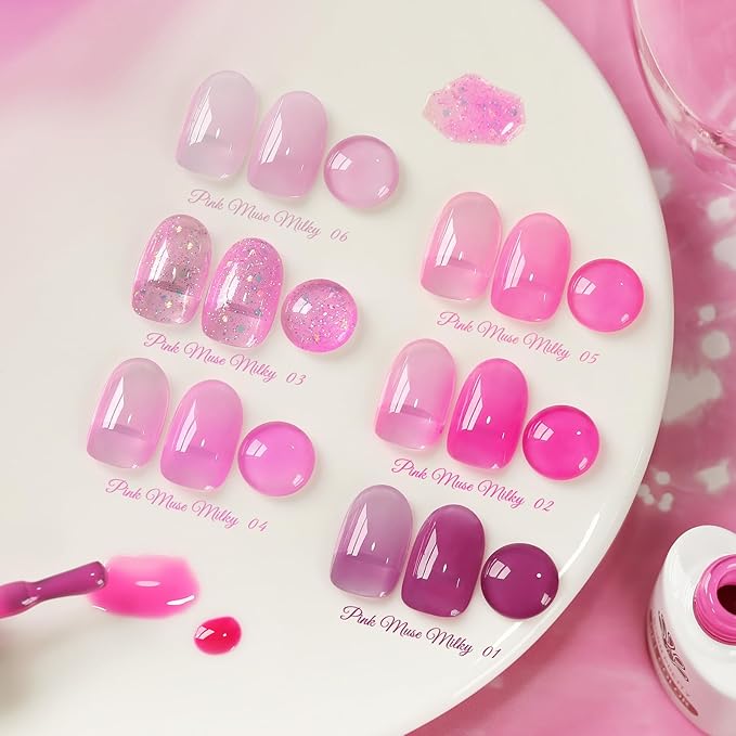 Born Pretty Jelly Gel Nail Polish Set - Milky Jelly Hot Pink Translucent Gel Polish - Spring Summer Neon Pink Valentine's Day Gift 6PCS