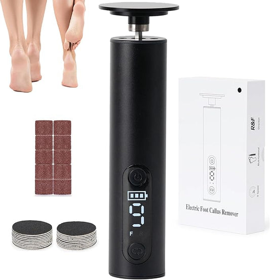 Electric Foot Callus Remover, Adjustable Speed Rechargeable Foot Sander Pedicure Tools for Feet Dead Skin with Sandpaper Disk and Nail Drill Bits,Equipped with Digital Display（Obsidian）
