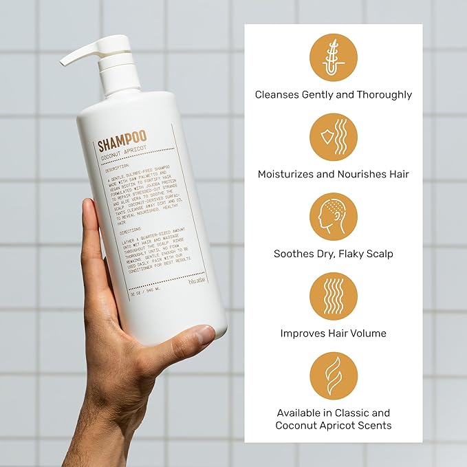 Blu Atlas Men's Natural Shampoo – Organic, Sulfate-Free, Paraben-Free – Deep Cleansing & Hydrating – Coconut Apricot Scent – Made in America – 32 oz