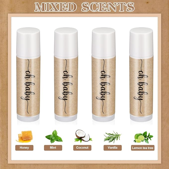 50 Sets Baby Shower Lip Balm Favor with Thank You Tags and Organza Bags, Lip Balm Bulk Baby Shower Gifts for Guests Prizes Gender Reveal Souvenirs Neutral Birthday Supplies