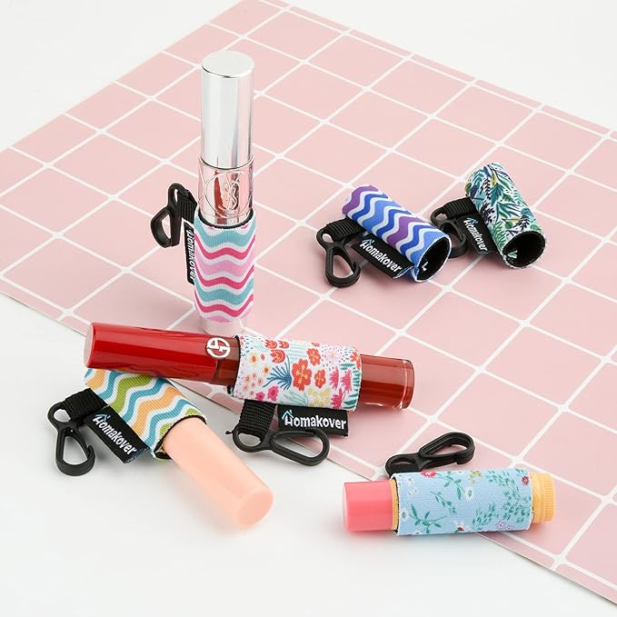 6 Pack Compact Clip-On Chapstick Holder Premium Release Clip Neoprene Sleeve Lip Balm with Clip Fits Most Standard Lip Balm, Large