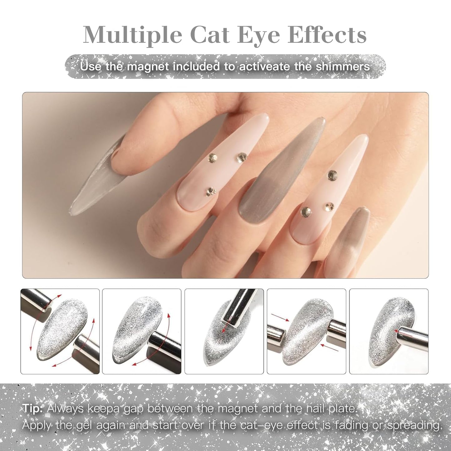 Cat Eye Gel Nail Polish with Magnet Stick, 15ml Magnetic Gel, Create Stunning Cat Eye Effects for DIY Manicures, Long-Lasting, Salon-Quality Finish, Frosted Vision