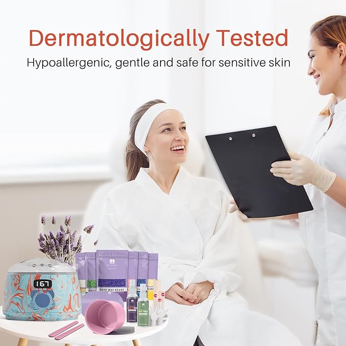 BLITZWAX Brazilian and Bikini Waxing Kit for Women, Hard Wax Warmer for Face, Legs and Body, At Home Hair Removal Kit, Beginner Friendly, Effective on Coarse Hair, Pool Swirl Design