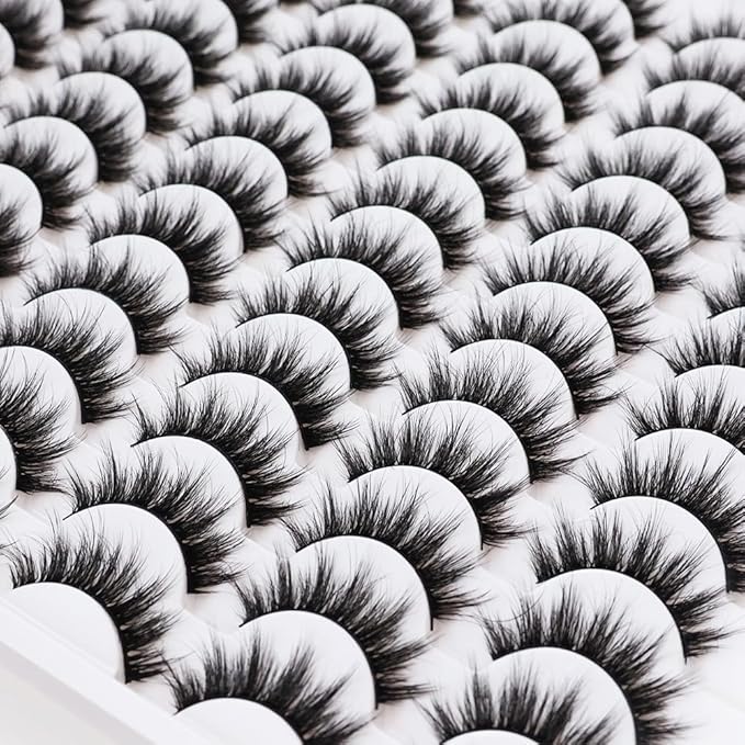 False Eyelashes 48 Pairs Faux Mink Lashes 14mm Wispy Lashes 3D Fluffy Cat Eye Lashes Pack Bulk Wholesale Strip Lashes(style 48-035)