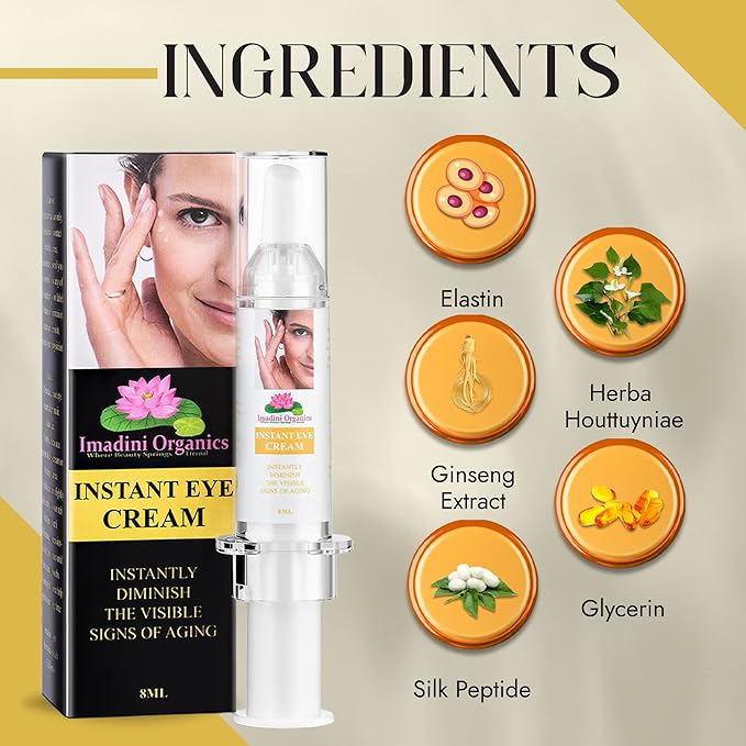 Imadini Natural Eye Wrinkle Cream, Remove Eye Bag Dark Circles, Reduce Puffiness & Eye Wrinkle, Ideal Eye Bag Cream For Both Men & Women– 8ml