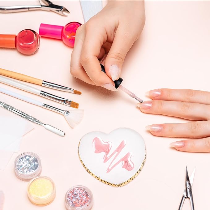 2 Pcs Resin Nail Art Palette and 2 Pcs Nail Brush, Color Palettes Cosmetic Mixing Tools, Nail Polish Palette with Stainless Stirring Rod for Nail Salons and Beginners (White, Pink)