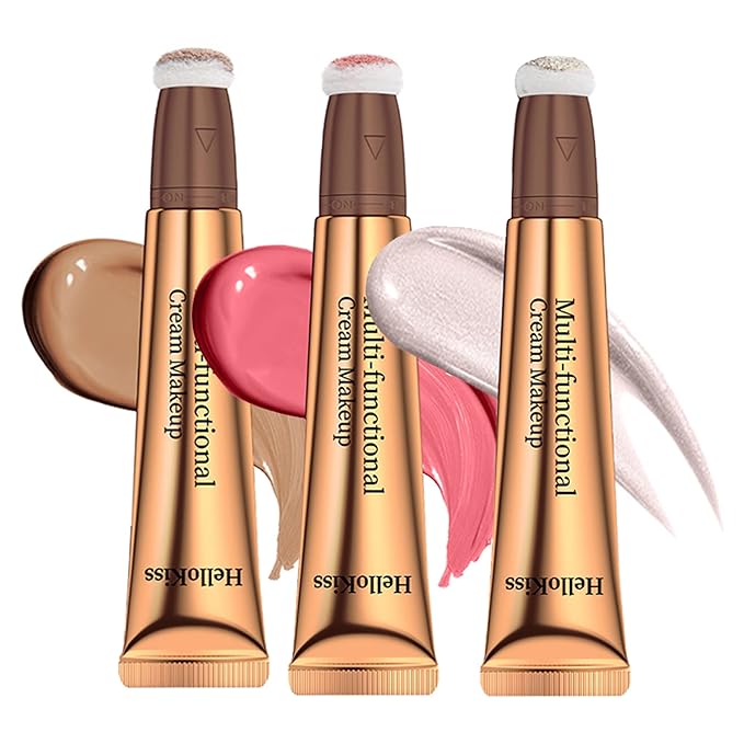 3pcs Contour Beauty Wand, Blush Wand and Liquid Highlighter Wand with Cushion Applicator, Long Lasting Silky Smooth Blendable Contour Highlighter Blush Stick,Cruelty Free,Contour +Blush +Highlighter Set（#01+#03+#05）